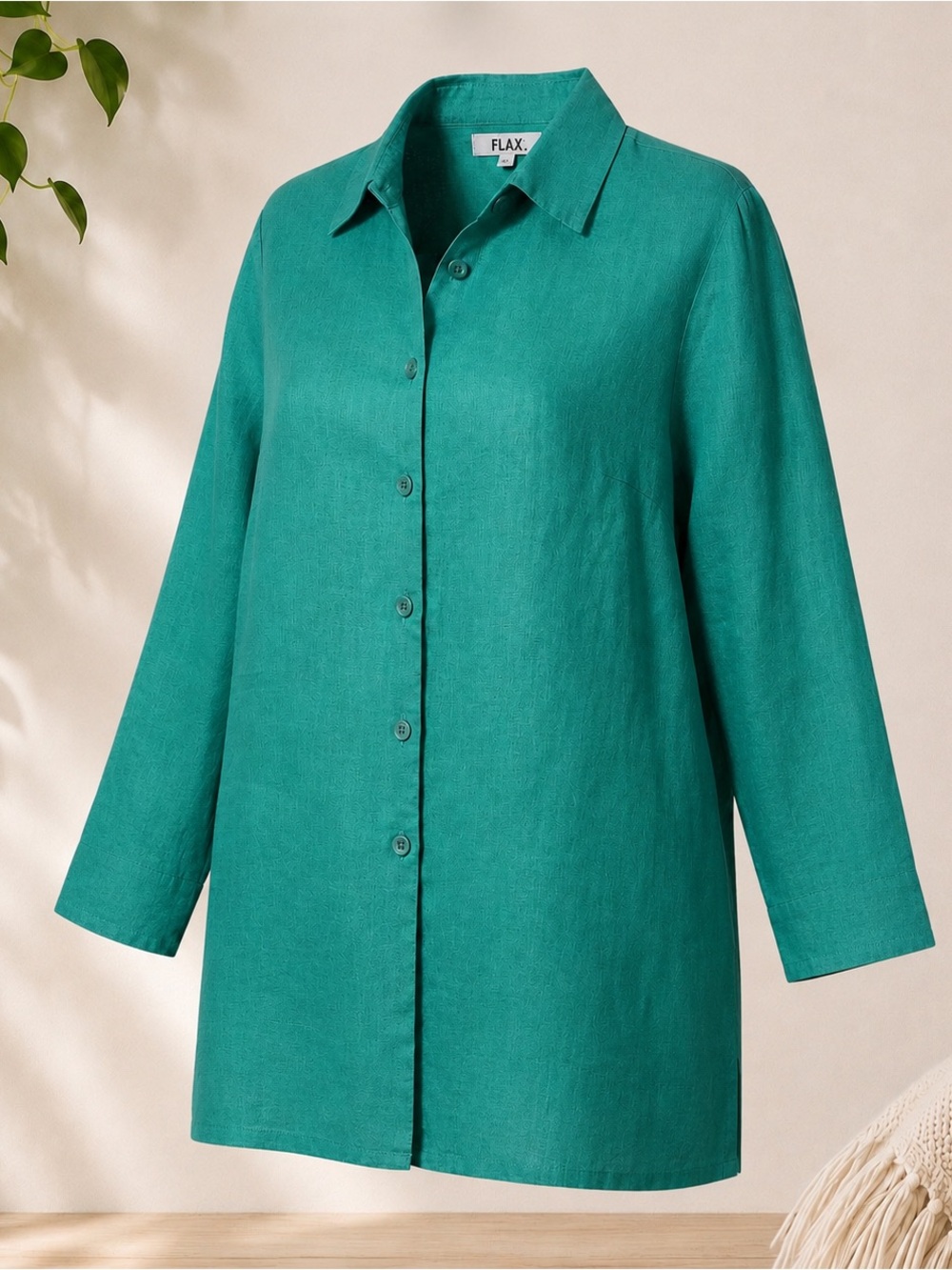 FLAX 100% Linen Green Button-Down Shirt